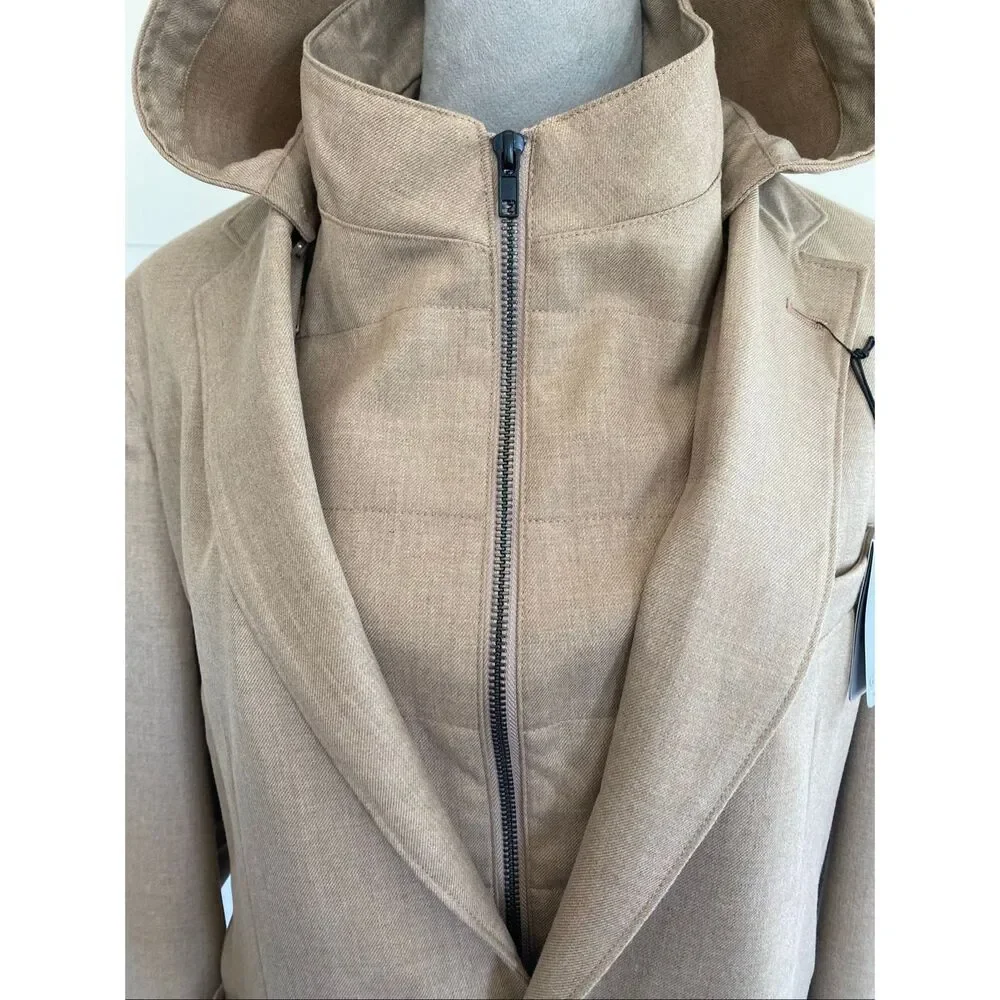 GIASONE Austin Hood Detachable Casual Blazer Jacket Camel Sport Coat Sz 44 R NEW - Picture 2 of 11